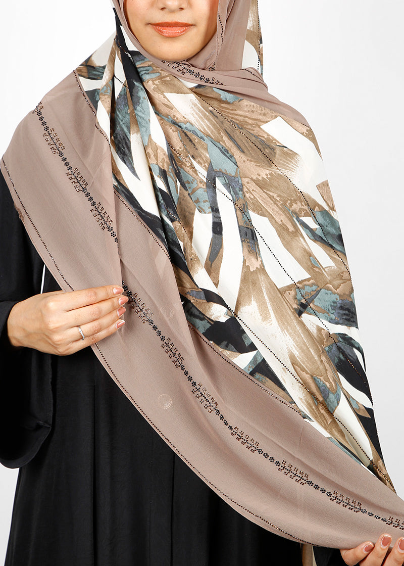 BeingMuslims Marble Print SeaFoam Satin Luxury Hijab White & Brown Pack of 10