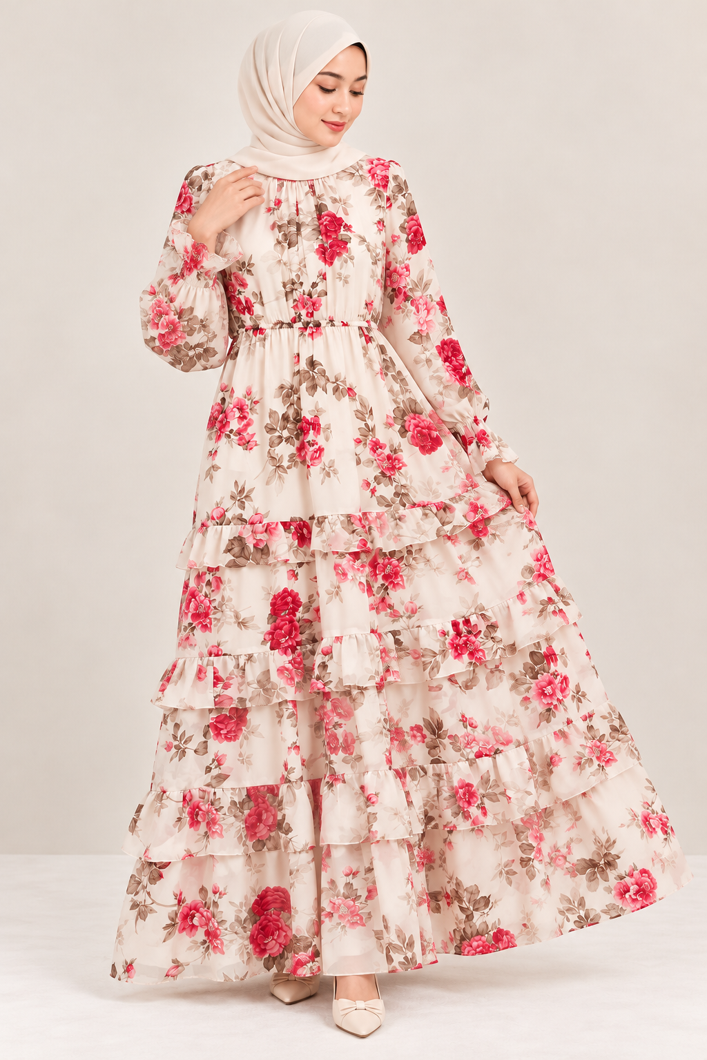 Rosé Garden Tiered Maxi Dress
