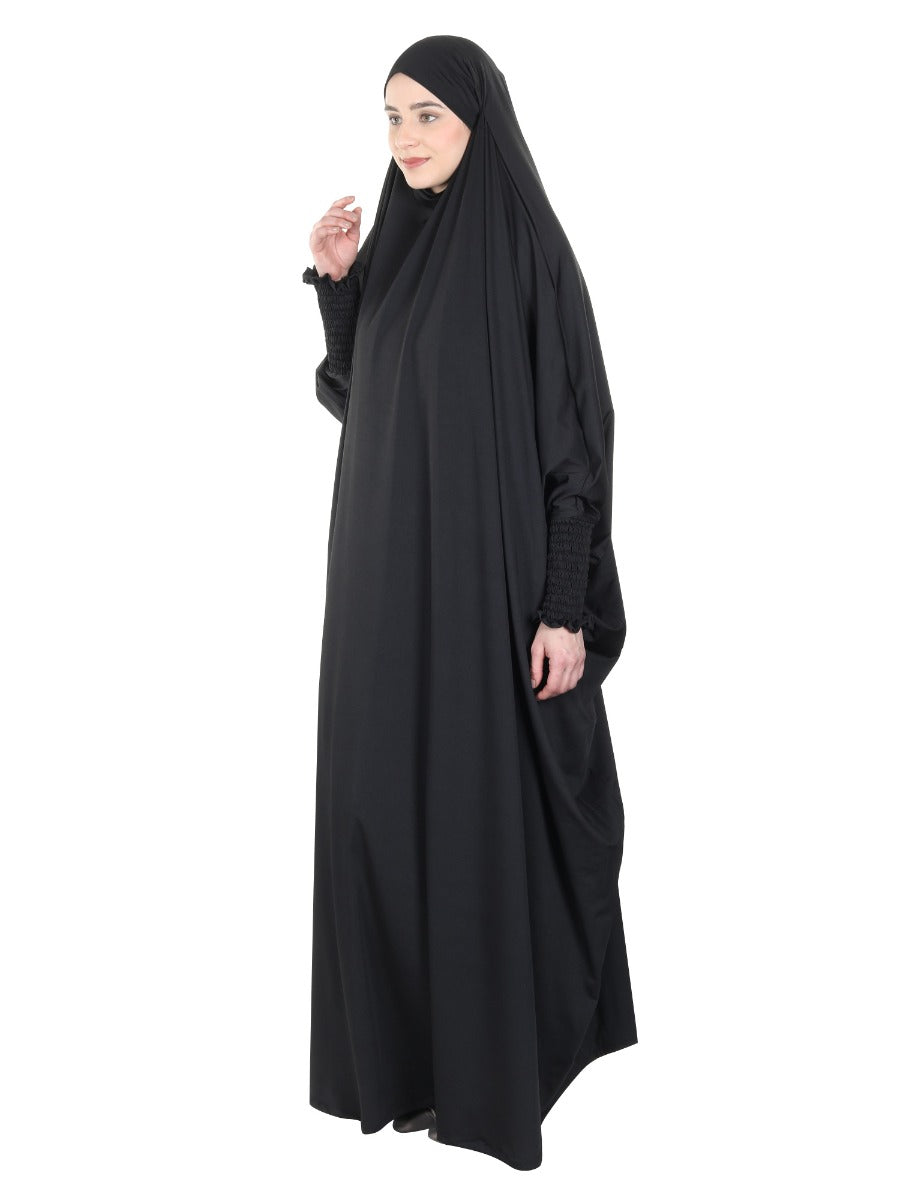 Smooth Black Jersey Full Body Jilbab Prayer Set Black