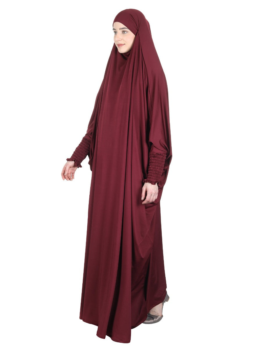 Smooth Maroon Jersey Full Body Jilbab Prayer Set Maroon