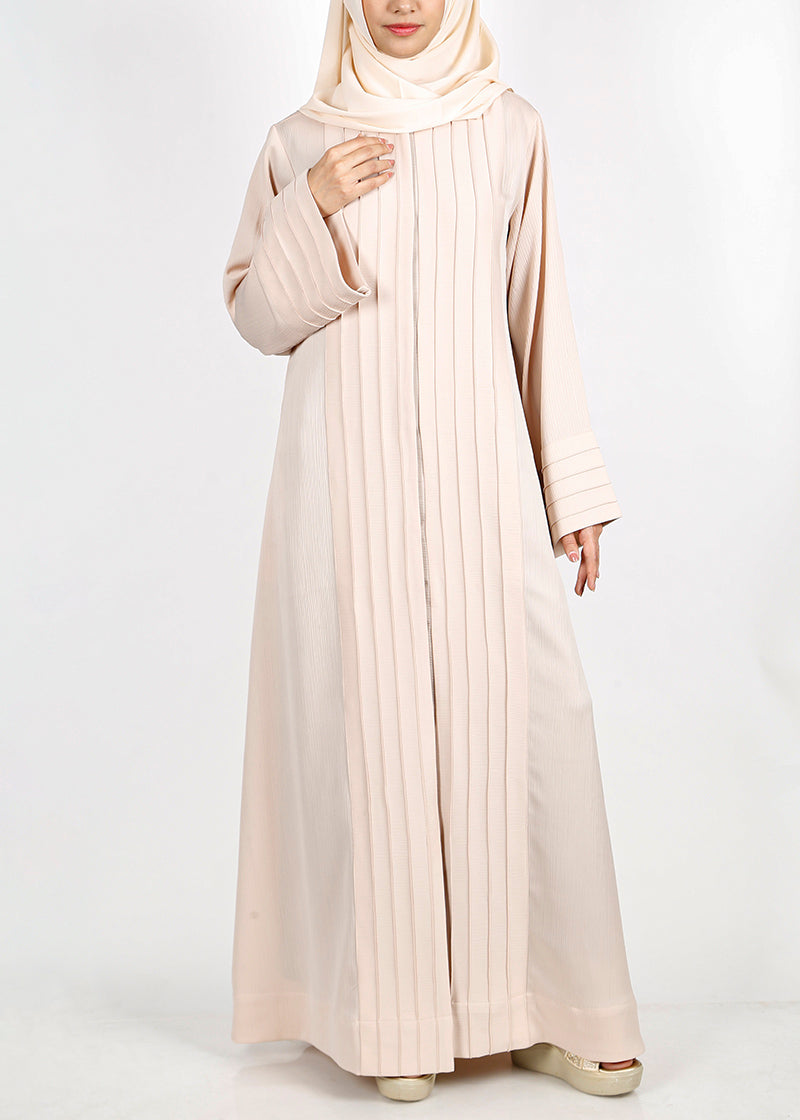 BeingMuslims Cascade Pleated Elegant Abaya Cream