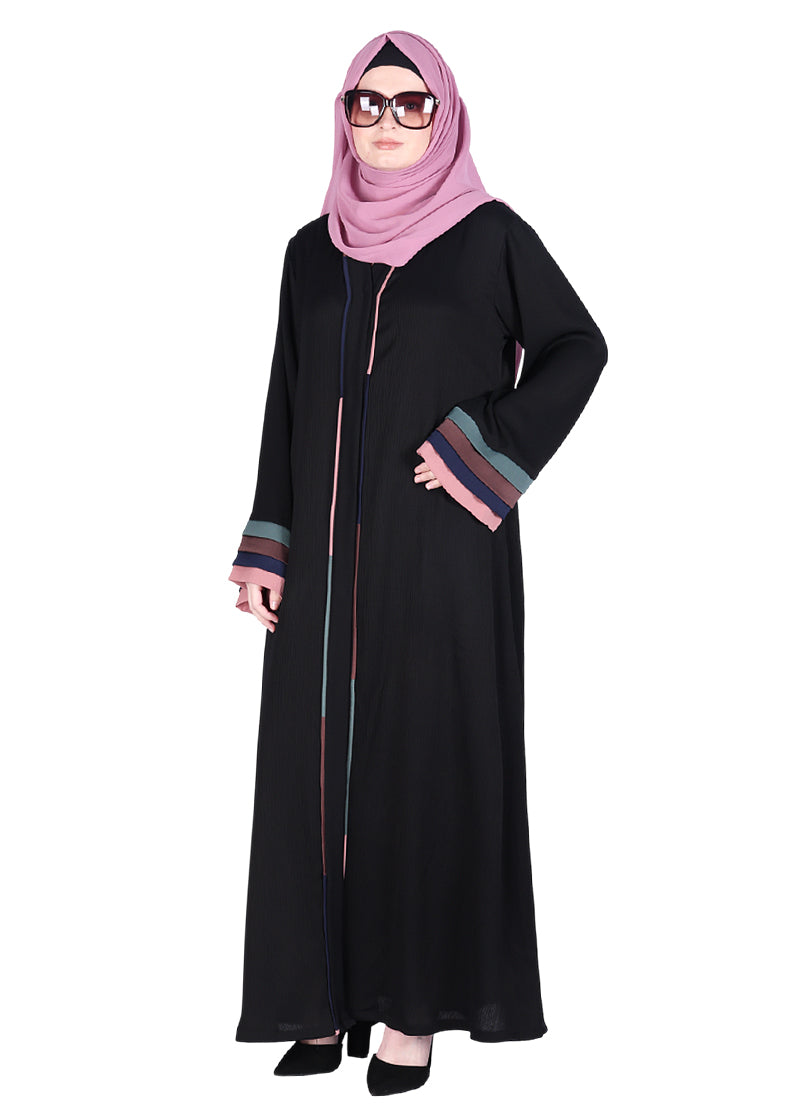 Being Muslims Multi Colored Layered Sleeves Abaya Black