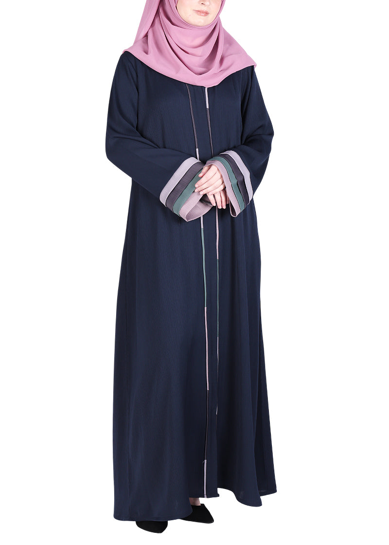 Being Muslims Multi Colored Layered Sleeves Abaya Blue
