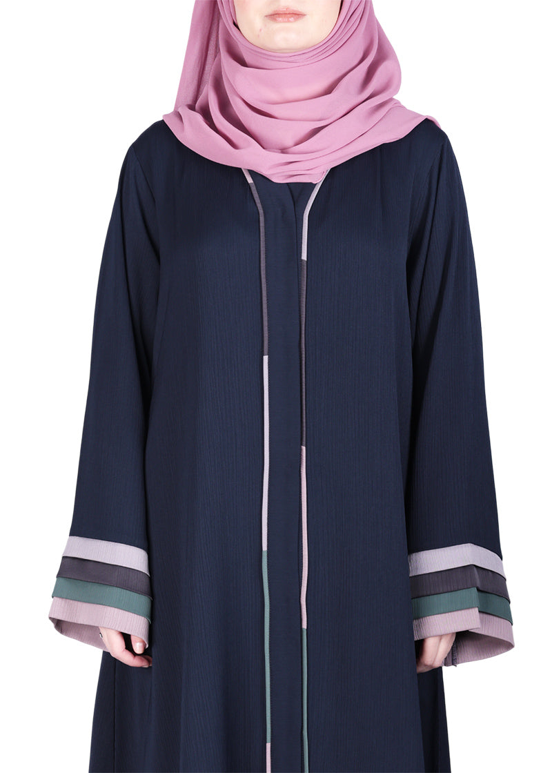 Being Muslims Multi Colored Layered Sleeves Abaya Blue
