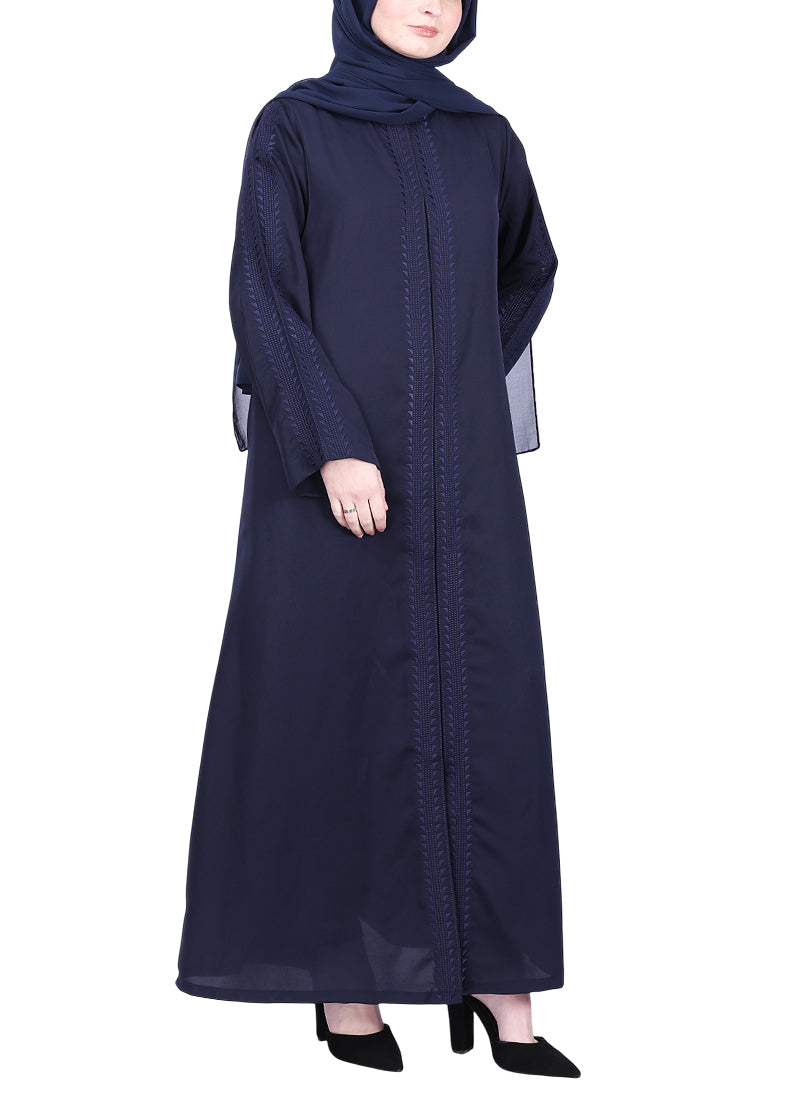 Being Muslims Intricate Embroidery Qatari Nida Abaya Navy Blue