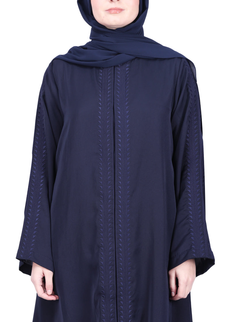 Being Muslims Intricate Embroidery Qatari Nida Abaya Navy Blue