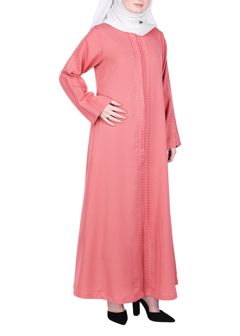 Being Muslims Intricate Embroidery Qatari Nida Abaya Peach