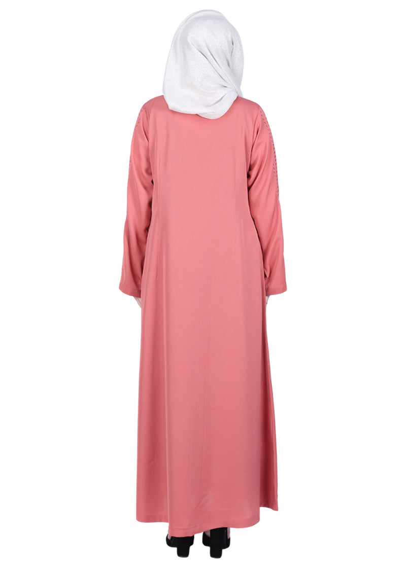 Being Muslims Intricate Embroidery Qatari Nida Abaya Peach