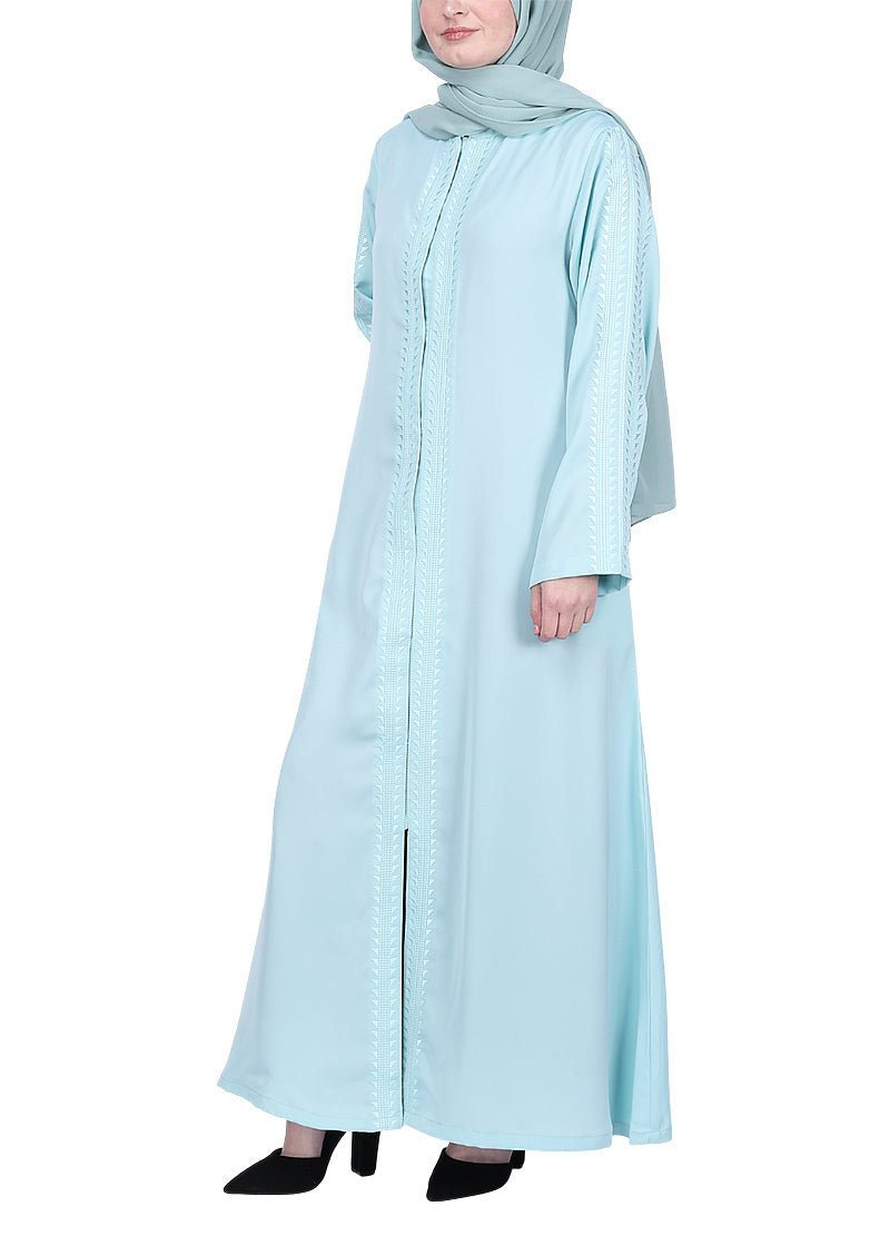 Being Muslims Intricate Embroidery Qatari Nida Abaya Sea Green