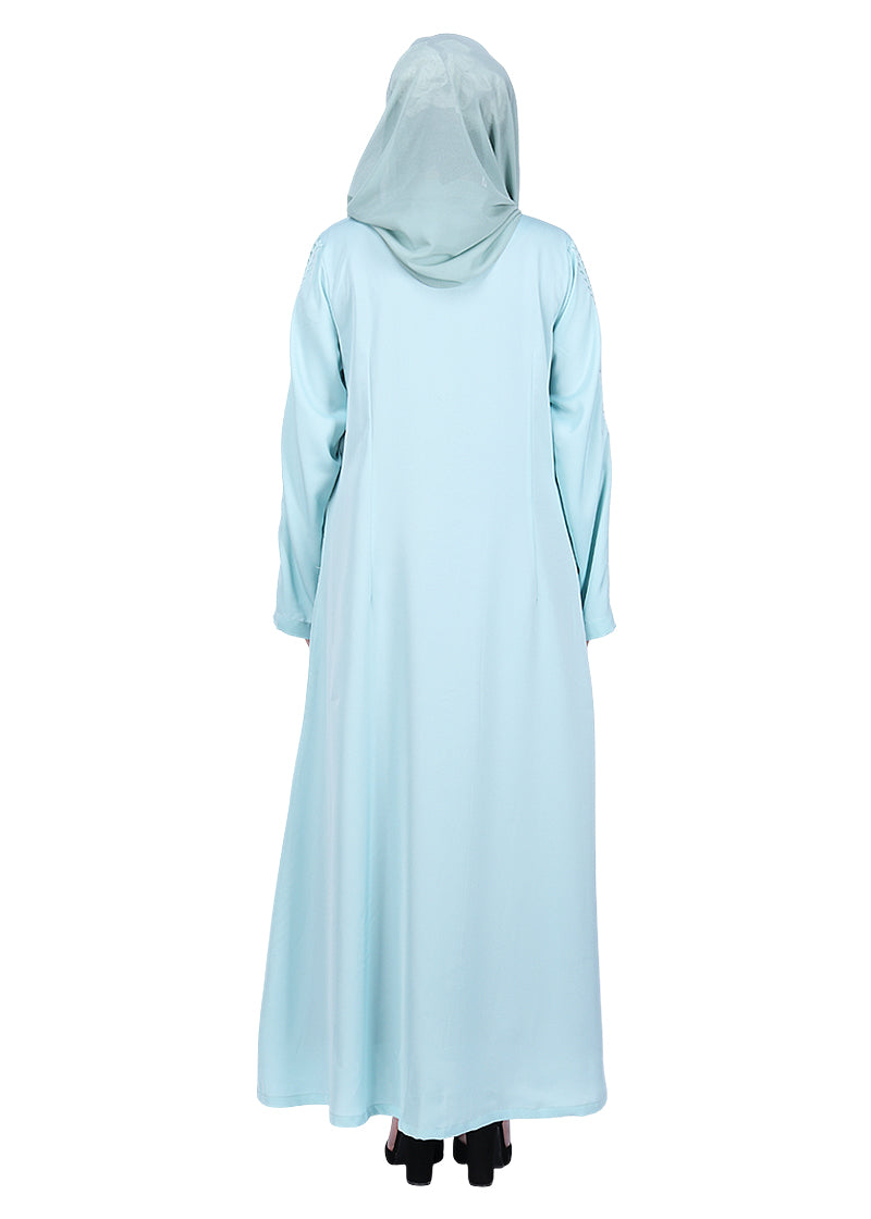 Being Muslims Intricate Embroidery Qatari Nida Abaya Sea Green