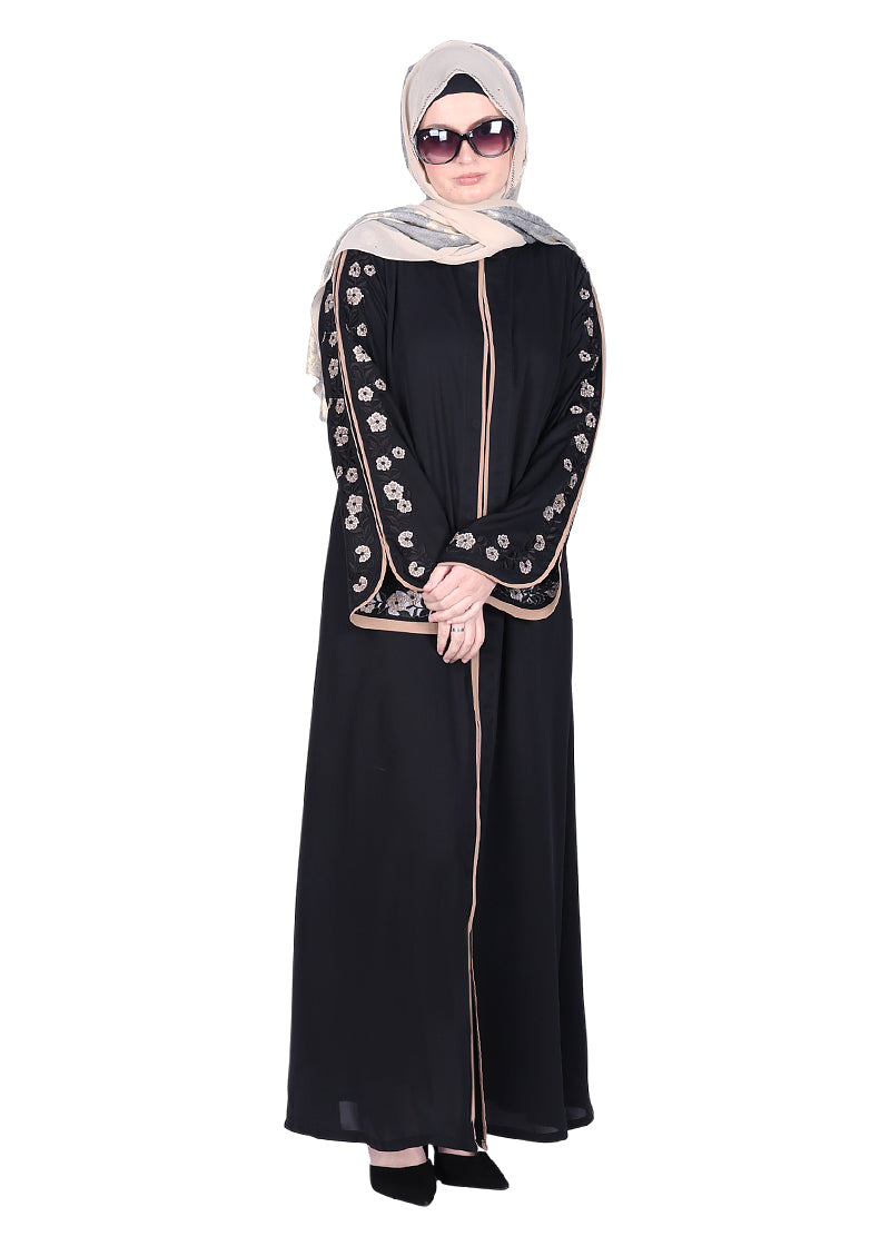 Being Muslims Contrast Sleeve Embroidery Qatari Nida Abaya Black