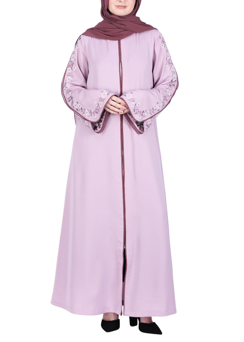 Being Muslims Contrast Sleeve Embroidery Qatari Nida Abaya Peach