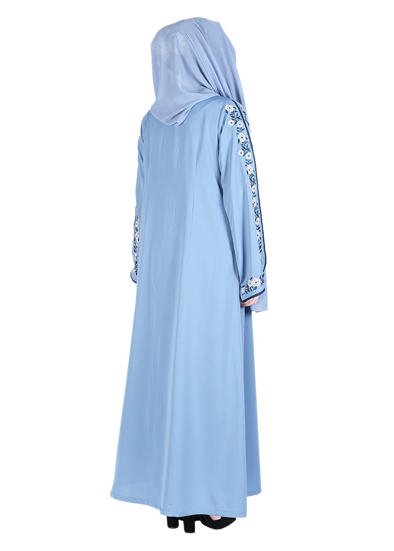 Being Muslims Contrast Sleeve Embroidery Qatari Nida Abaya Sky Blue