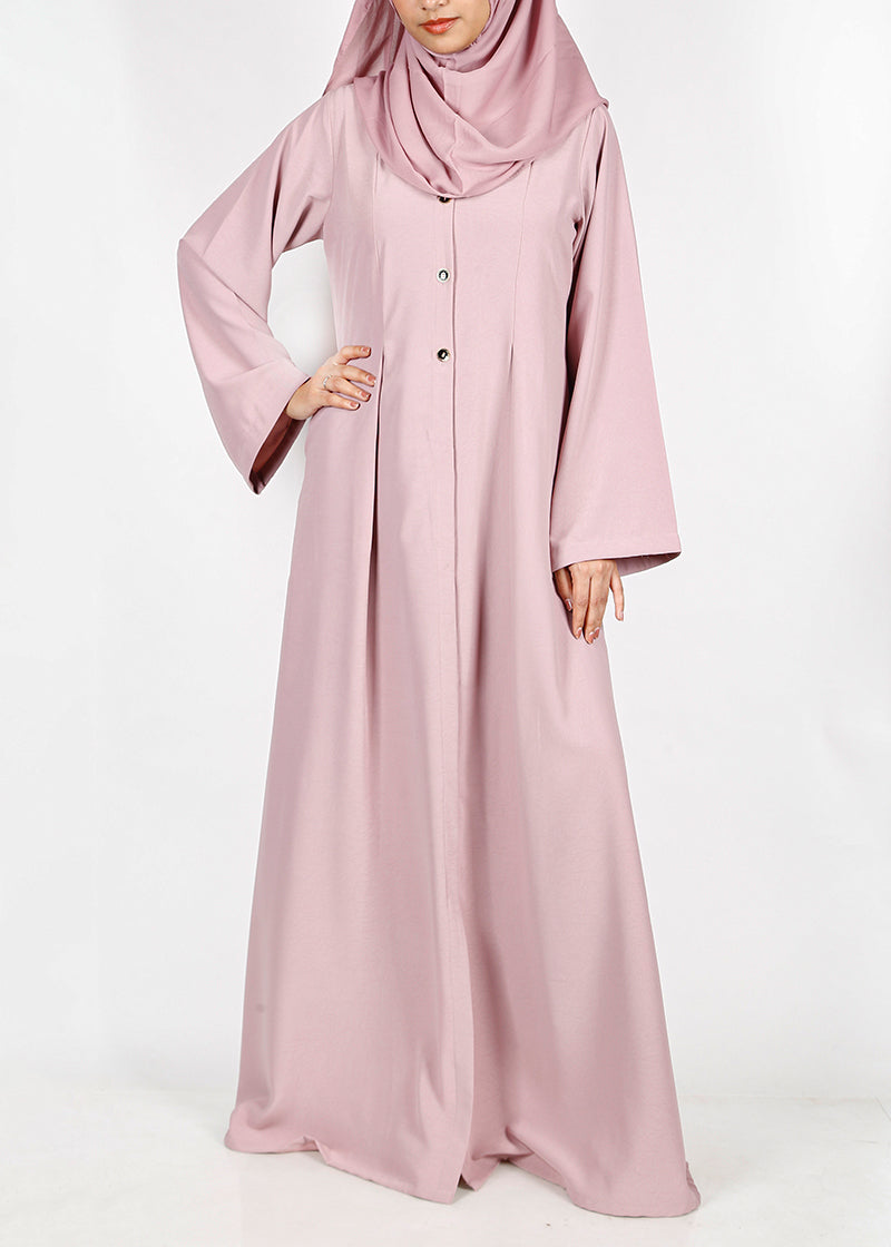 BeingMuslims button-front pleated flowy abaya Light Pink