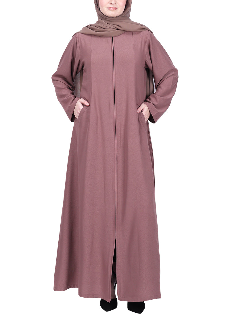 Being Muslims Sleek Abaya with Zipper and Pockets Burnish Brown