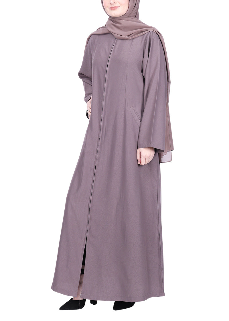 Being Muslims Sleek Abaya with Zipper and Pockets Dull Purple