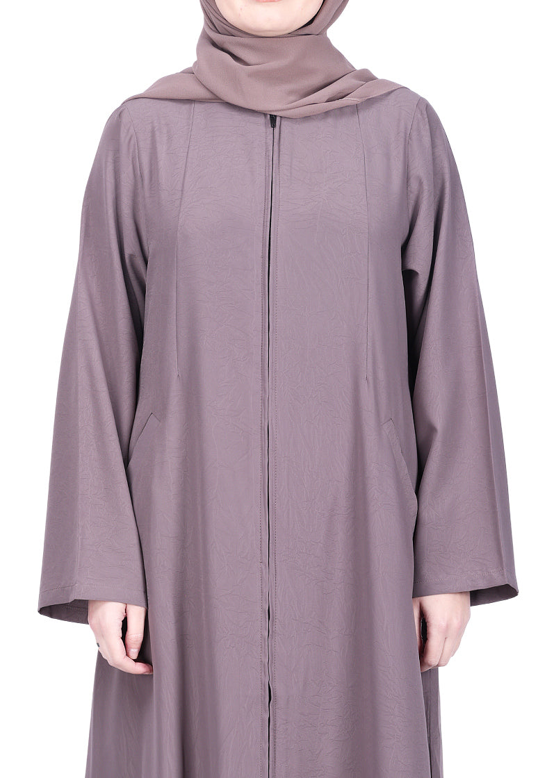 Being Muslims Sleek Abaya with Zipper and Pockets Dull Purple