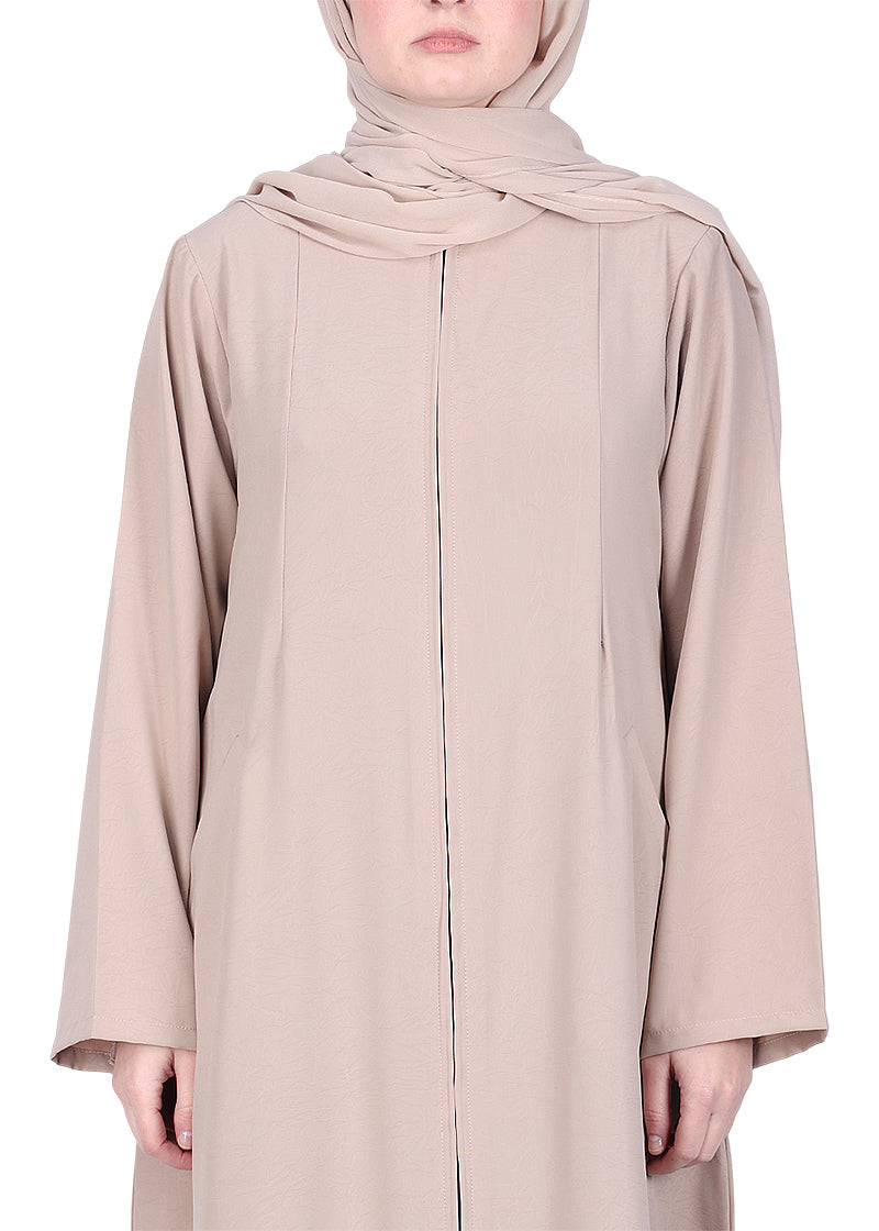 Being Muslims Sleek Abaya with Zipper and Pockets Beige