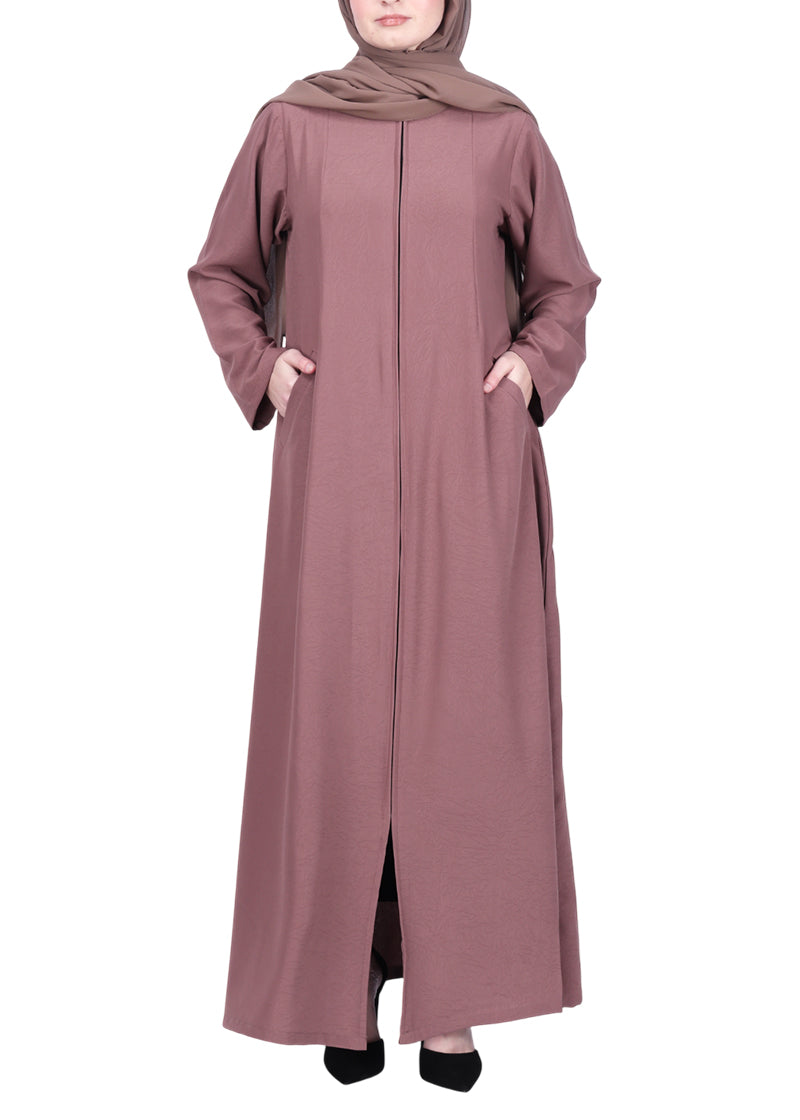 Being Muslims Sleek Abaya with Zipper and Pockets Burnish Brown