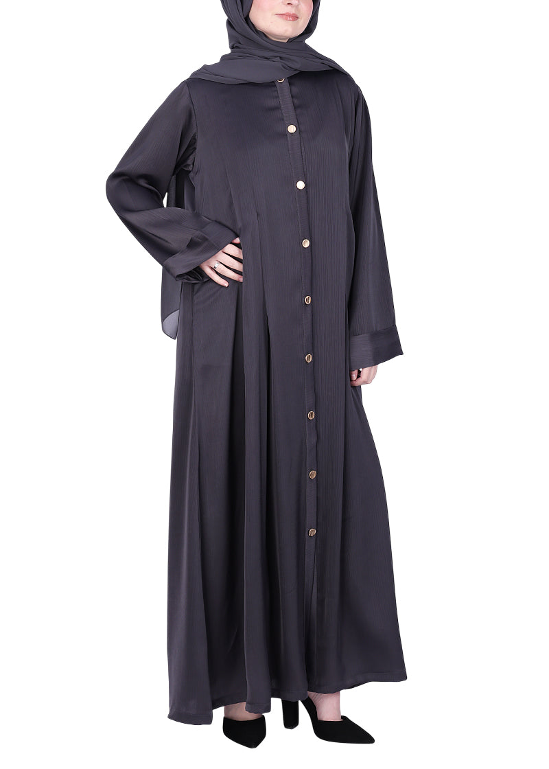Being Muslims Simple n Stylish Front Open Abaya Dark Grey