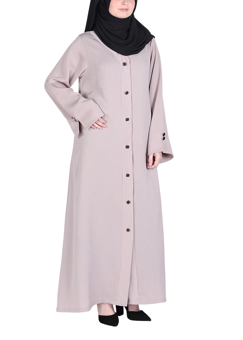BeingMuslims Flowy Distinguished Abaya Light Beige