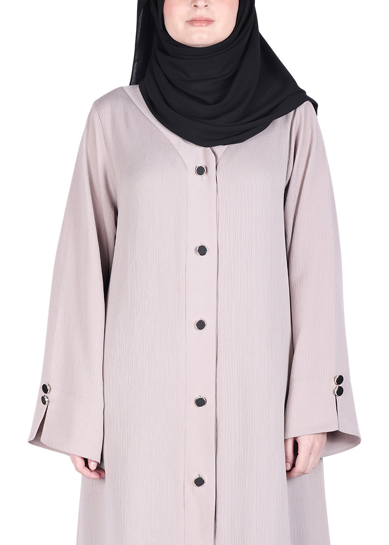 BeingMuslims Flowy Distinguished Abaya Light Beige