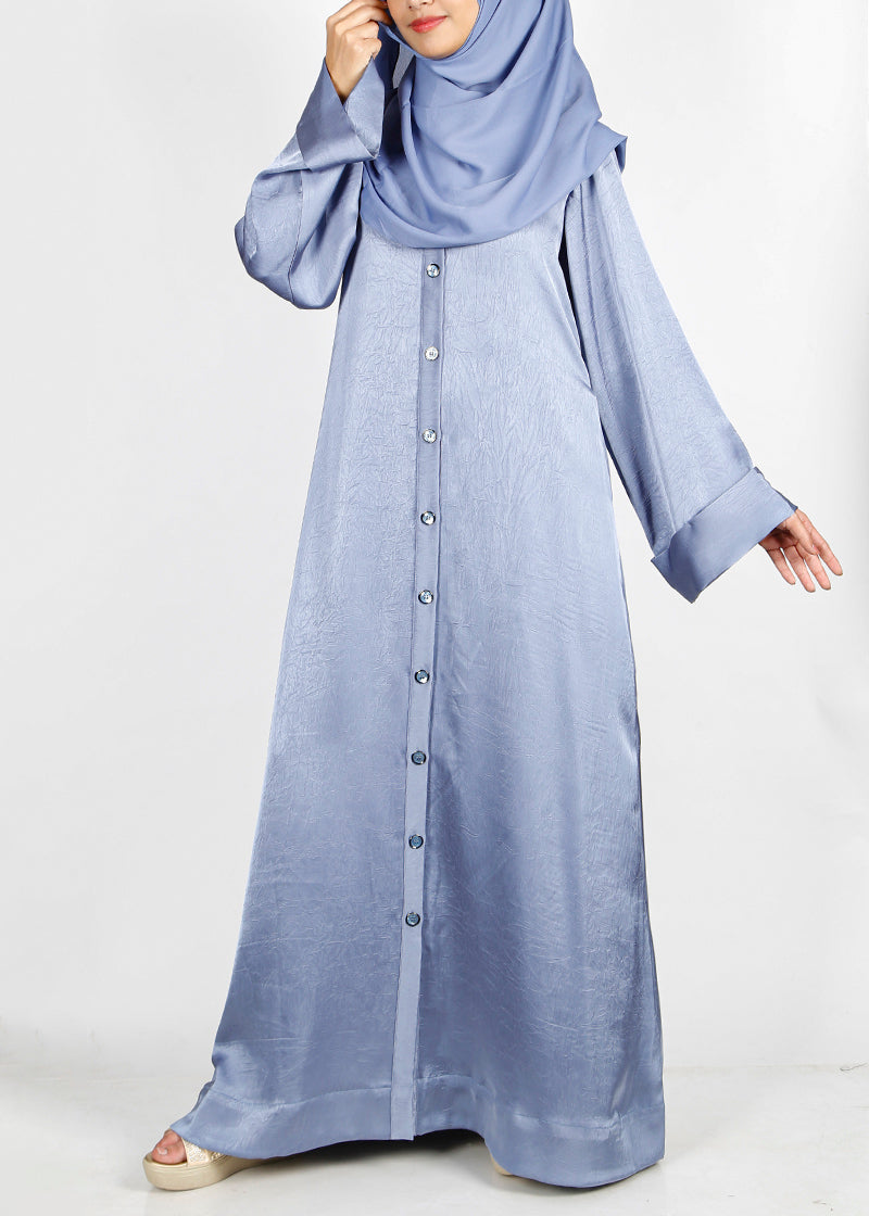 BeingMuslims Button-front Lustrous Abaya Bluish Grey