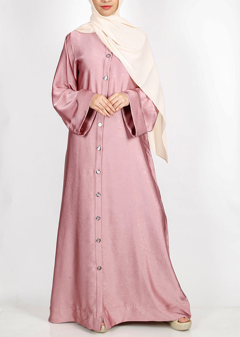 BeingMuslims Button-front Lustrous Abaya Rose Pink