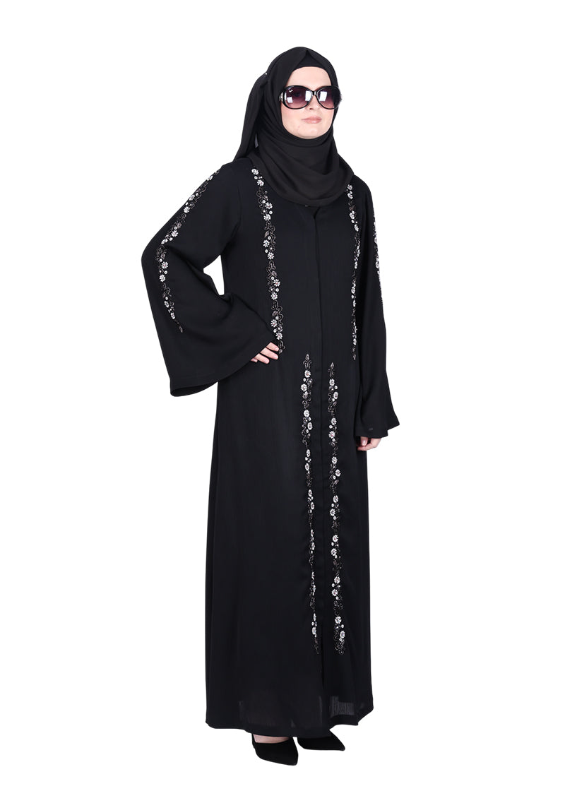 BeingMuslims Abaya with Designer Intricate Hand Embroidery Black