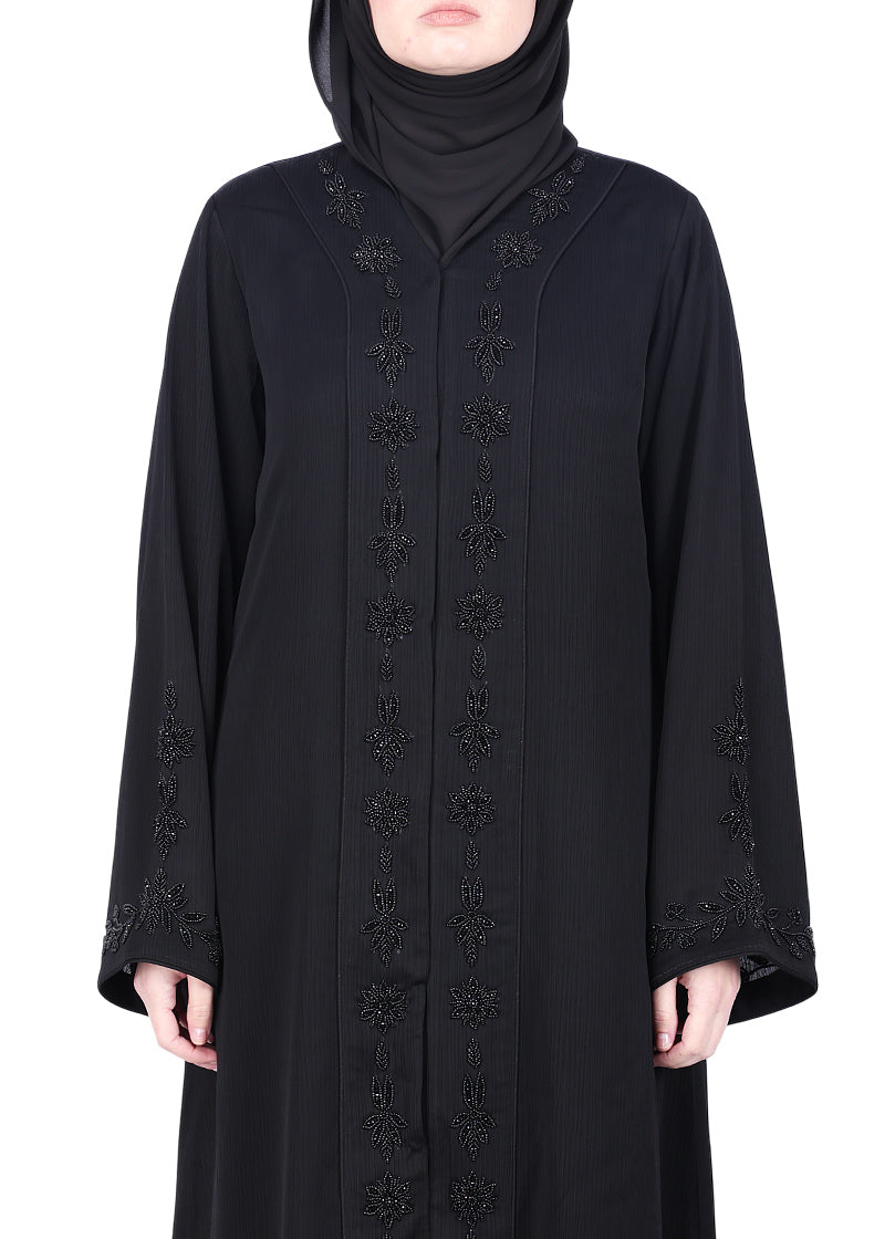 BeingMuslims Abaya with Rich Intricate Hand Embroidery Black