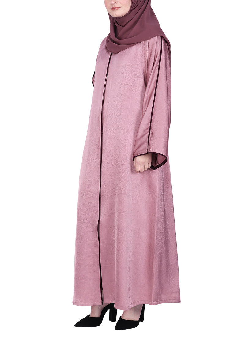 BeingMuslims Gleaming Elite Crush Abaya with Piping Onion Pink
