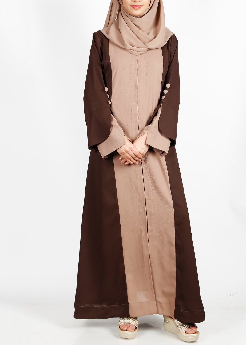 BeingMuslims Mocha and Beige Color Abaya Brown