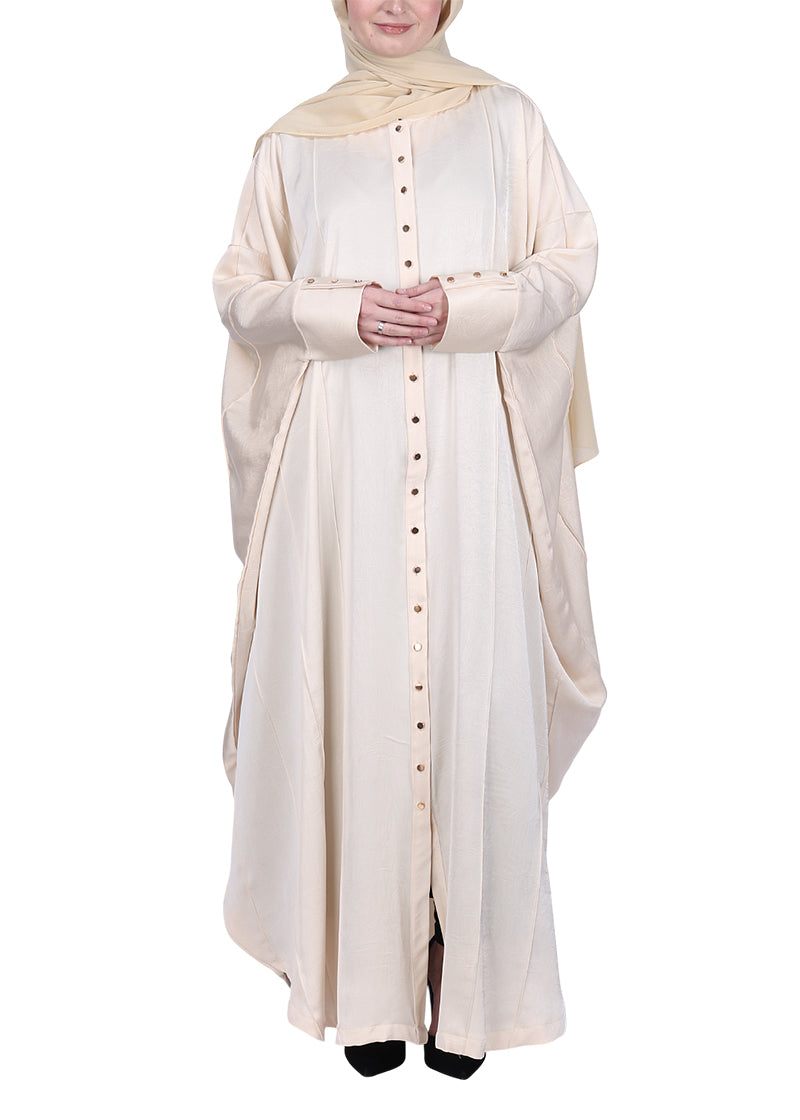 BeingMuslims Lustrous Front Open Buttoned Kaftan Cream