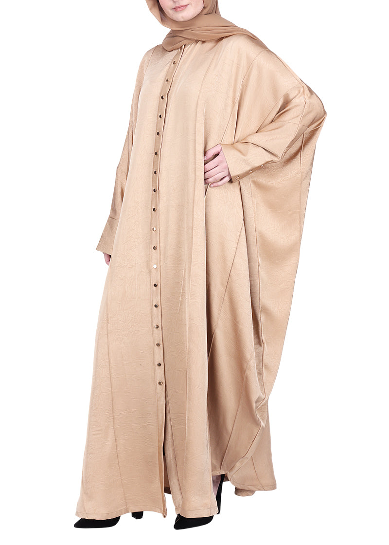 BeingMuslims Lustrous Front Open Buttoned Kaftan Beige