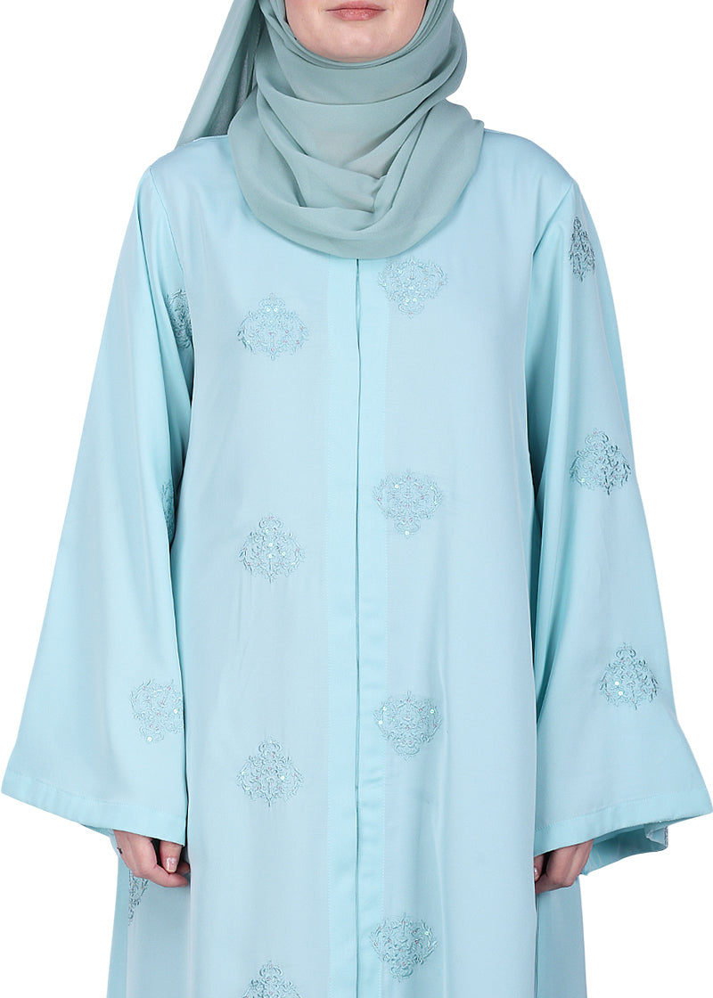 BeingMuslims Abaya with Dainty Medallion Sequin Motifs Sea Green