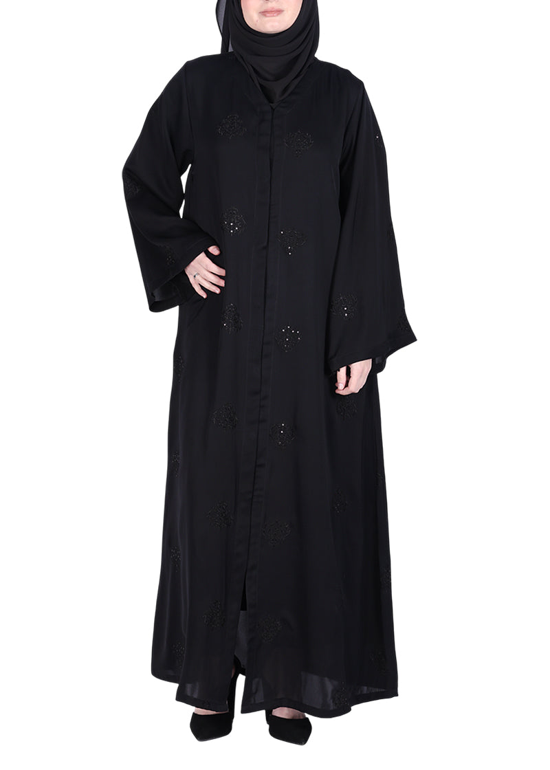 BeingMuslims Abaya with Dainty Medallion Sequin Motifs Black