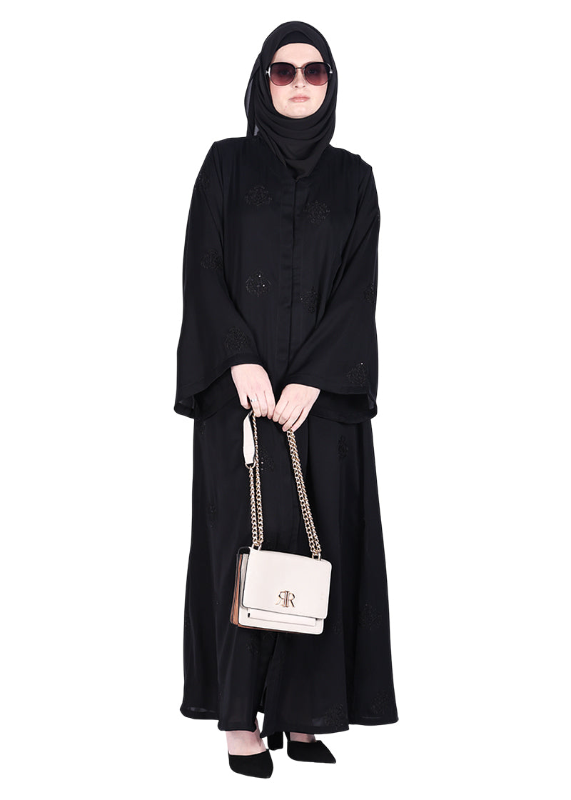 BeingMuslims Abaya with Dainty Medallion Sequin Motifs Black