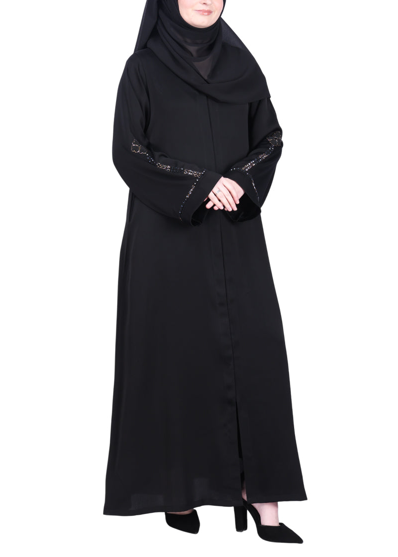 BeingMuslims Black with Delicate Embroidery on Sleeves Black