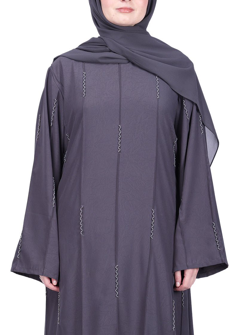BeingMuslims Abaya with Vertical Piping with Hand Embroidery Dark Grey