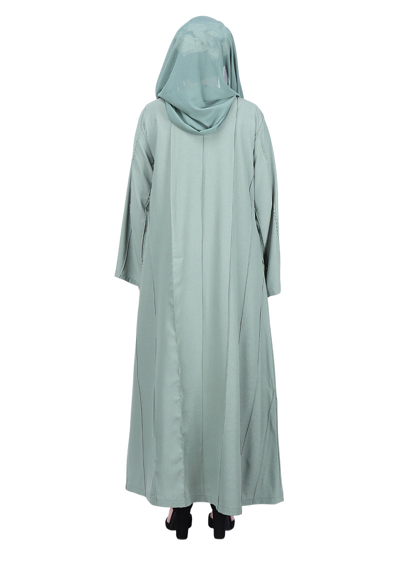 BeingMuslims Abaya with Vertical Piping with Hand Embroidery Mint