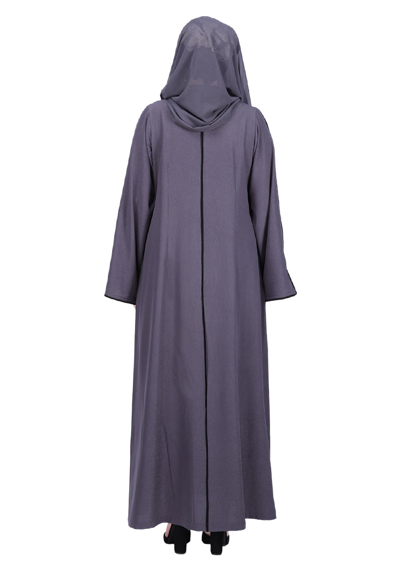 BeingMuslims Sophisticated Abaya with Back Piping. Dark Grey