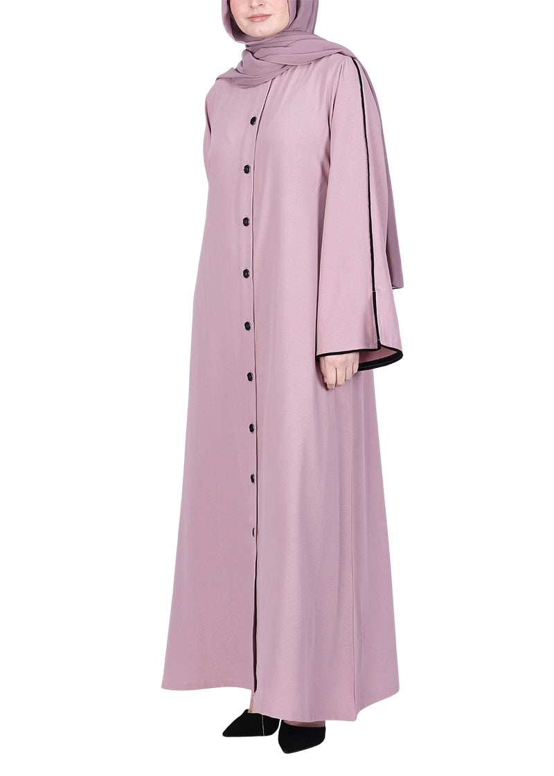 BeingMuslims Sophisticated Abaya with Back Piping. Pink