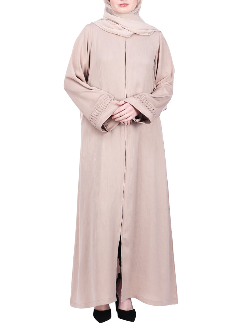 BeingMuslims Sleek Abaya with Designer Sleeves Beige