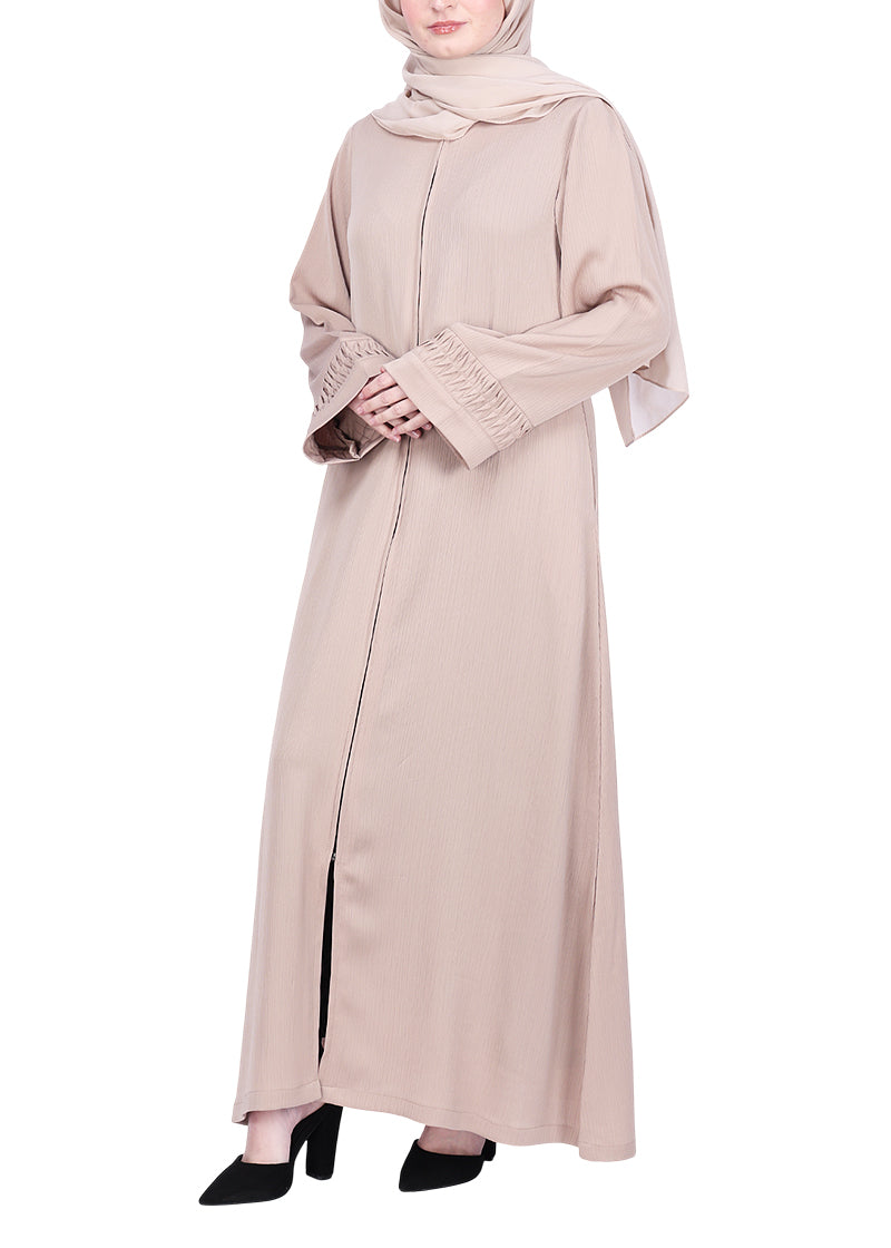 BeingMuslims Sleek Abaya with Designer Sleeves Beige