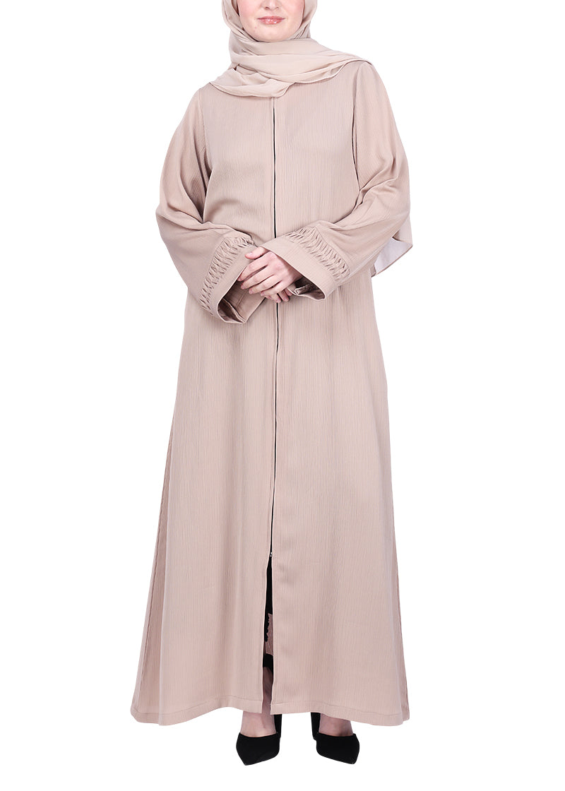 BeingMuslims Sleek Abaya with Designer Sleeves Beige