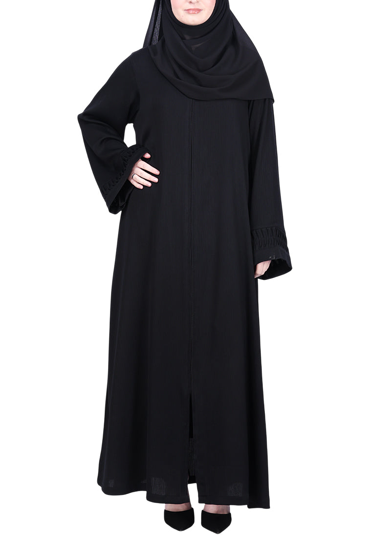 BeingMuslims Sleek Abaya with Designer Sleeves Black