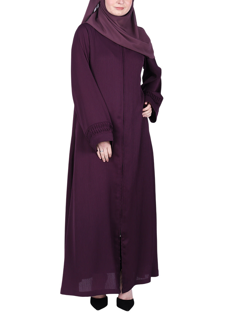 BeingMuslims Sleek Abaya with Designer Sleeves Purple