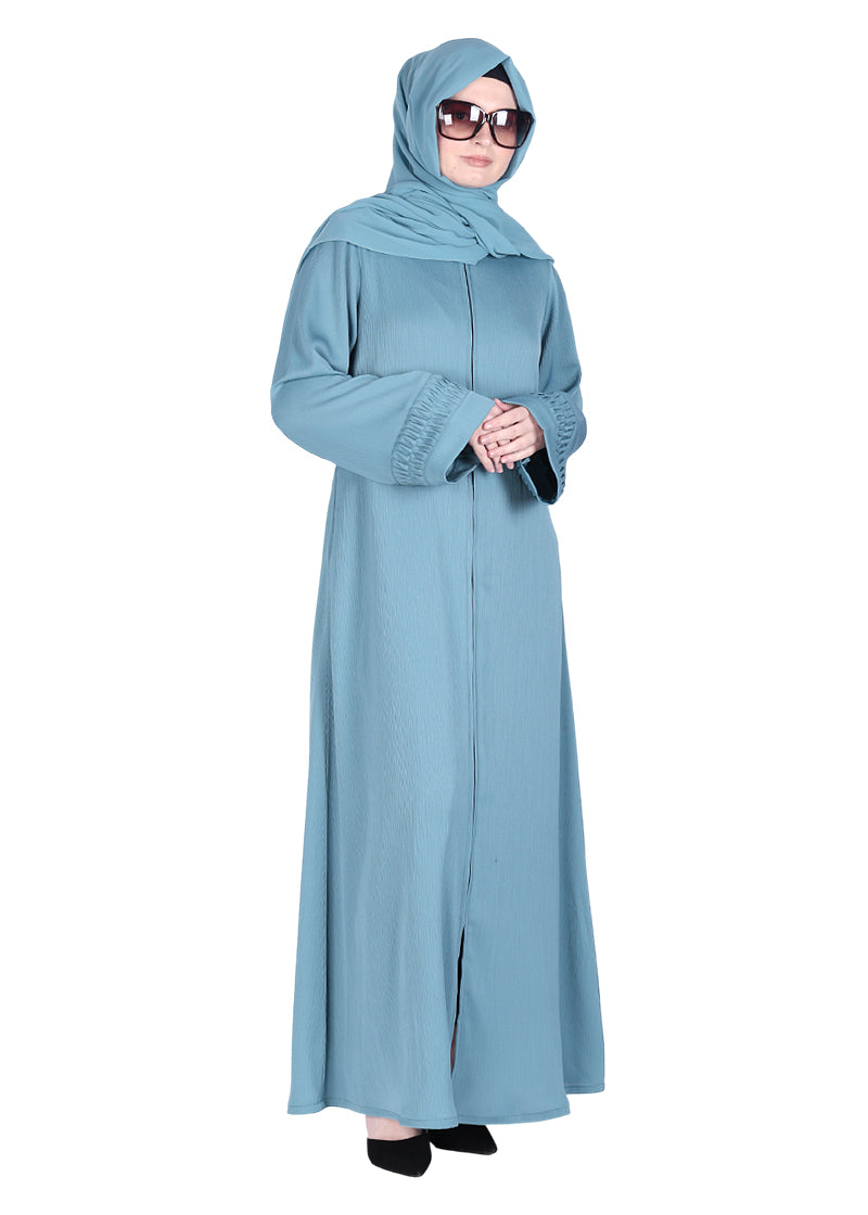 BeingMuslims Sleek Abaya with Designer Sleeves Teal Blue