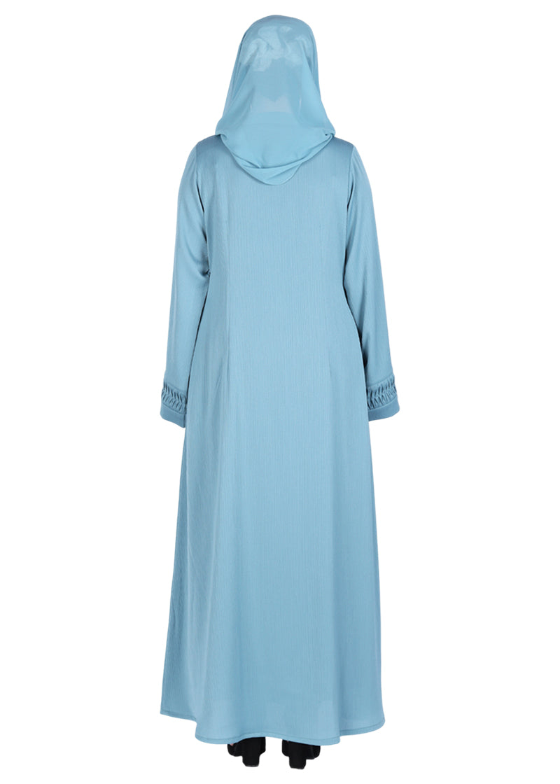 BeingMuslims Sleek Abaya with Designer Sleeves Teal Blue