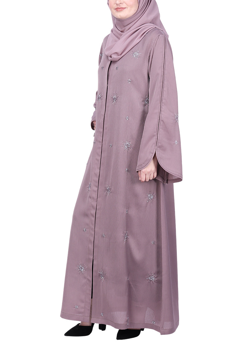 BeingMuslims Abaya with Starburst Crystal Embroidery Motifs Light Purple